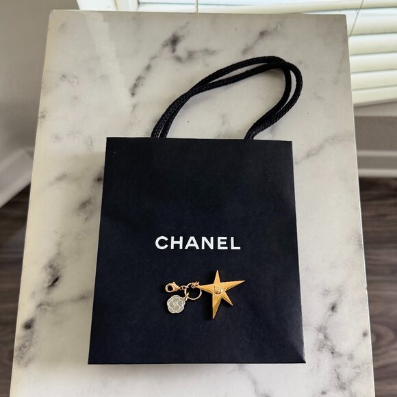 Chanel Black Gift Bag Bundle Holiday Gold Star Silver Camellia Charm - Picture 1 of 5
